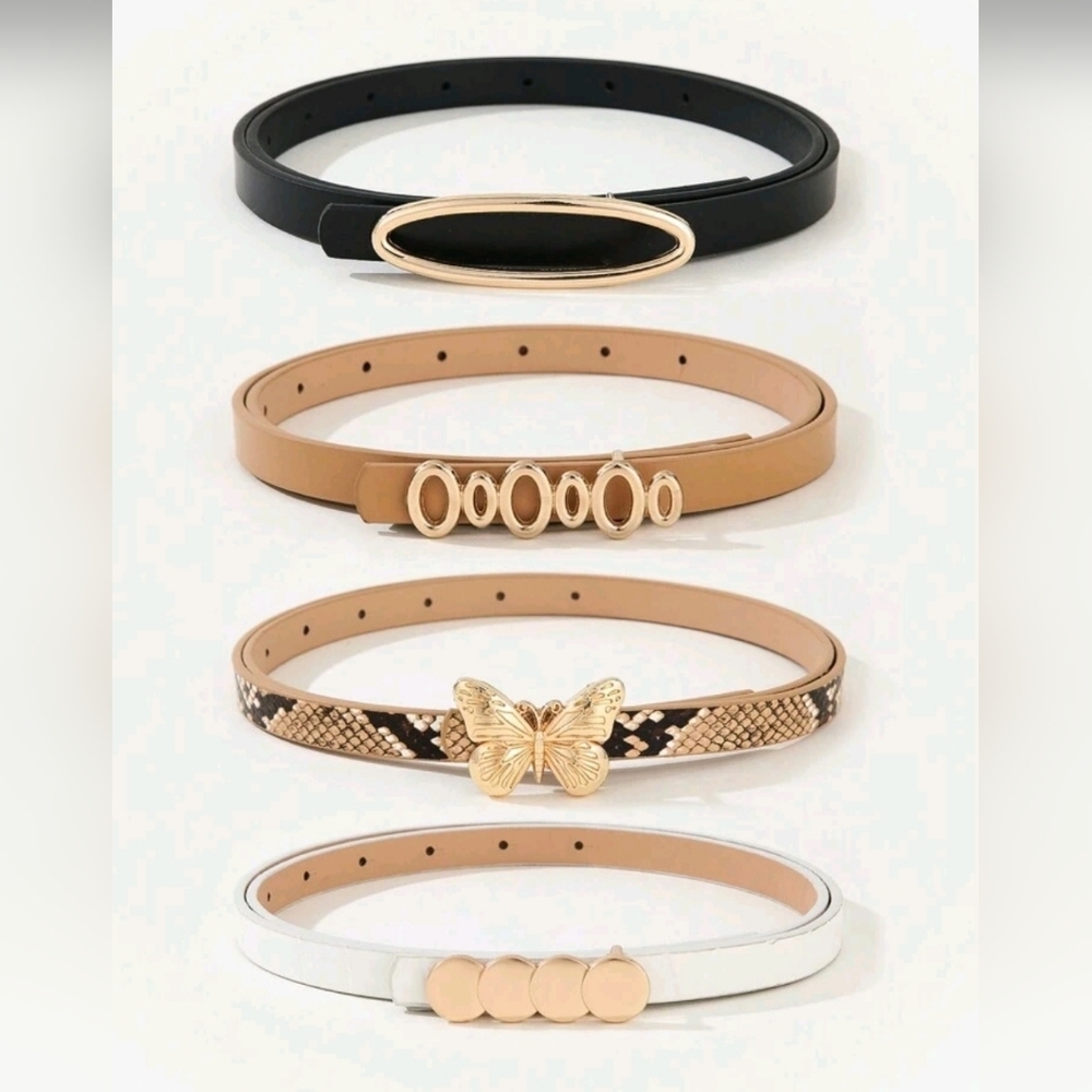 4 Pics Stylish‎ Women’s Slim Belt Set – Elegant Gold Buckle Designs